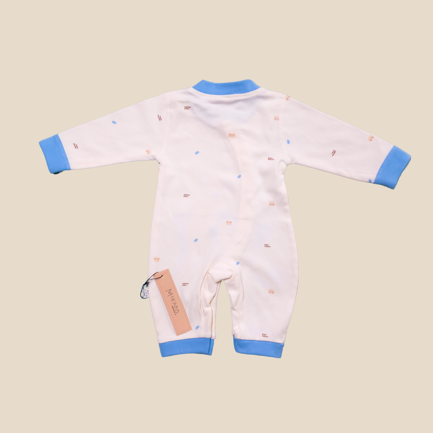 Beige & Blue Cotton Baby Romper